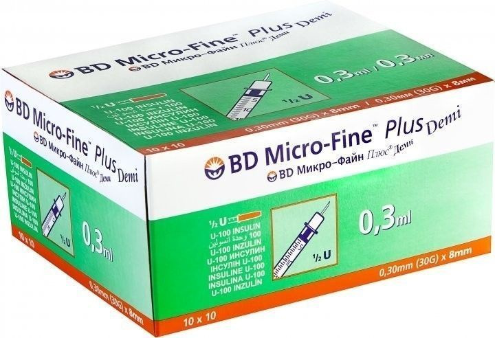 Шприц инсулиновый BD Micro-Fine Plus Demi 0,3 мл U-100 30G (0,3 мм x 8 мм) - 100 шт, для детей  #1