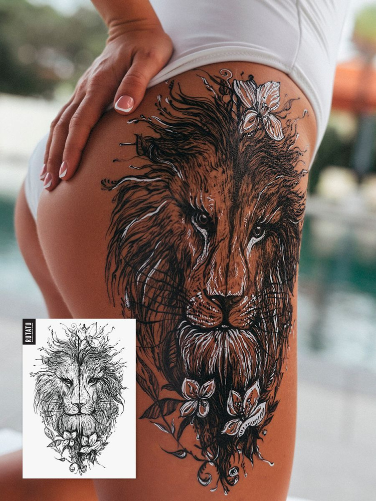 RUTATU Временная переводная татуировка Лев и лилии #1