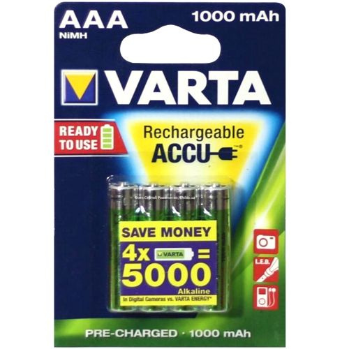 Аккумуляторная батарейка ААА Varta HR03-4BL 1000мА/ч Ni-Mh Accu Ready2Use в блистере 4шт.  #1