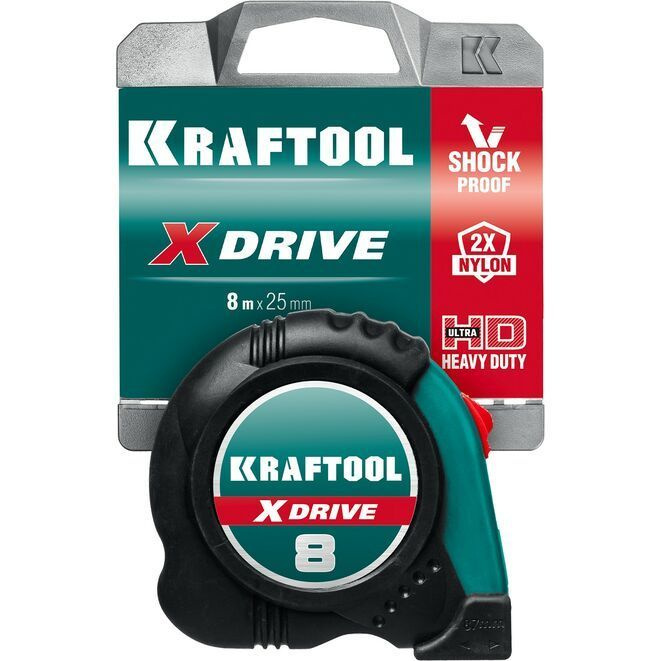 Рулетка Kraftool X-Drive 34122-08, 8 метров, 25 мм, ударостойкий обрезиненный корпус  #1