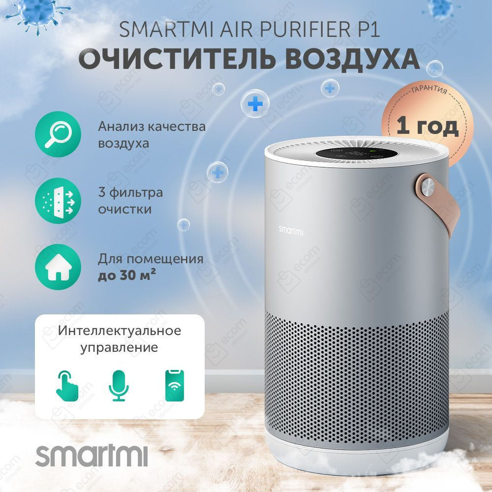 Очиститель воздуха SMARTMI Air Purifier P1, 3-слойный фильтр очистки, OLED-дисплей, до 30 кв.м, управление #1