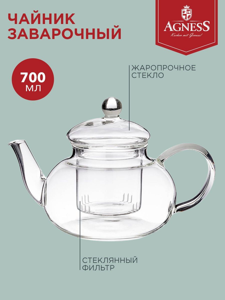Чайник заварочный AGNESS со стеклянным фильтром, 700 мл #1