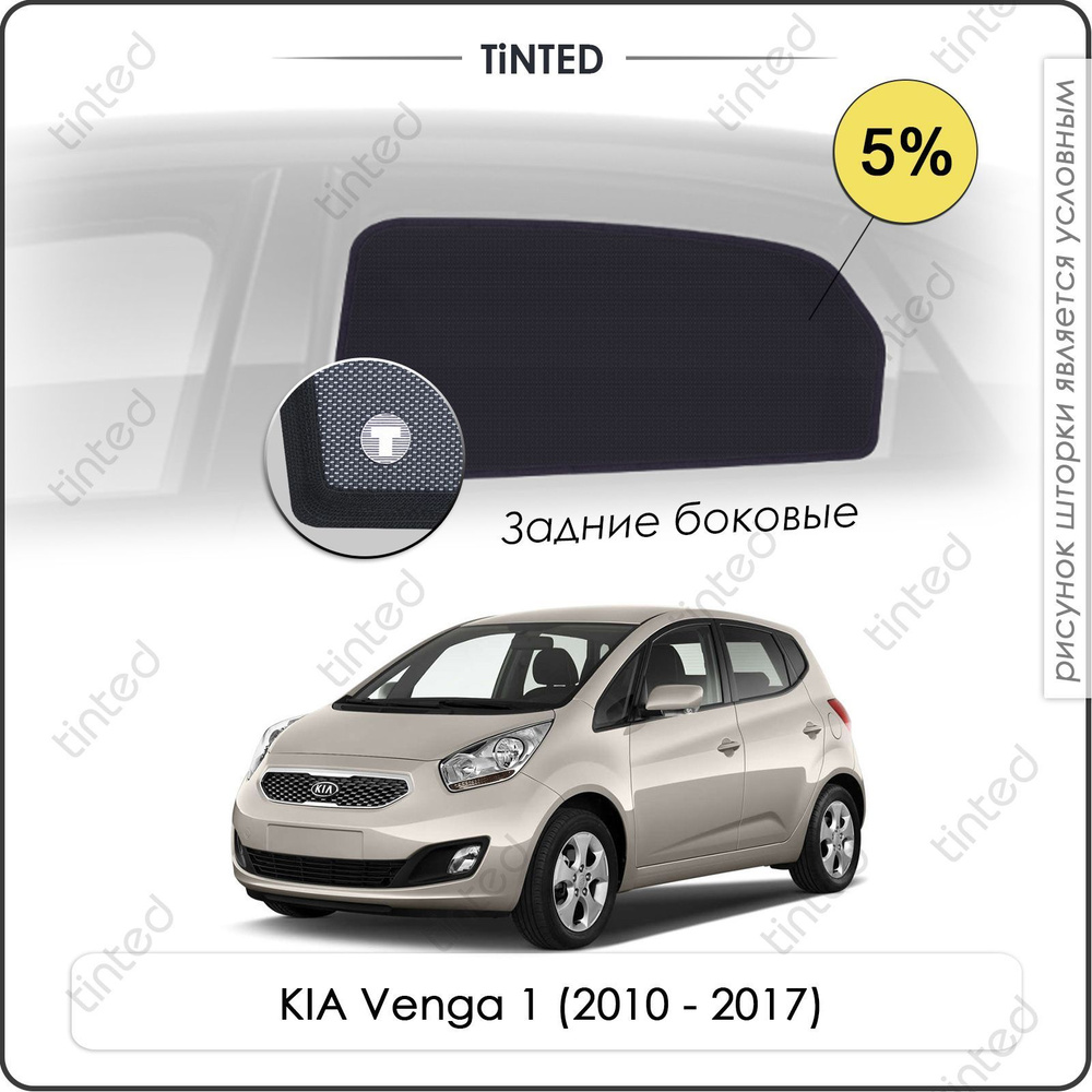 Шторки на автомобиль солнцезащитные KIA Venga 1 Хетчбек 5дв. (2010 - 2017) на задние двери 5%, сетки #1