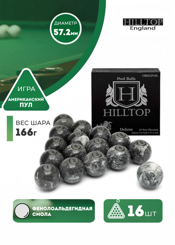 Бильярдные шары для американского пула Hilltop 57,2 мм (эксклюзивная серия)  #1