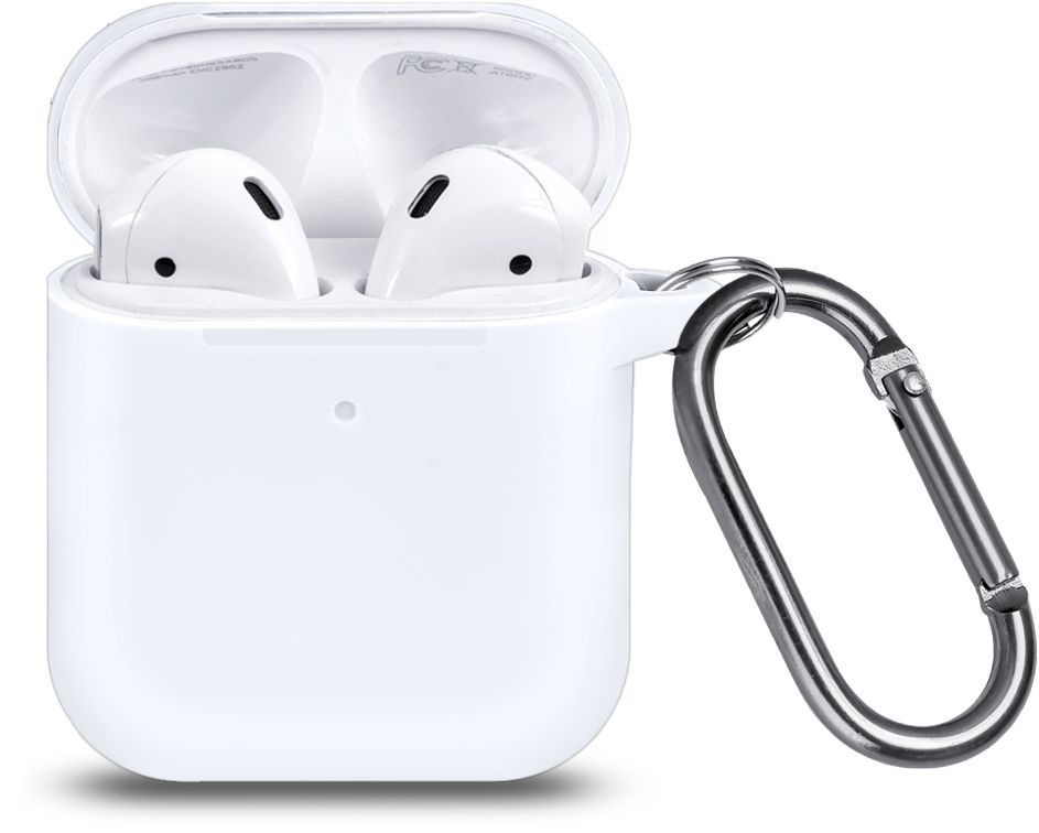 Ультратонкий силиконовый чехол для наушников Apple AirPods 1, 2 / кейс для наушников с карабином / белый #1