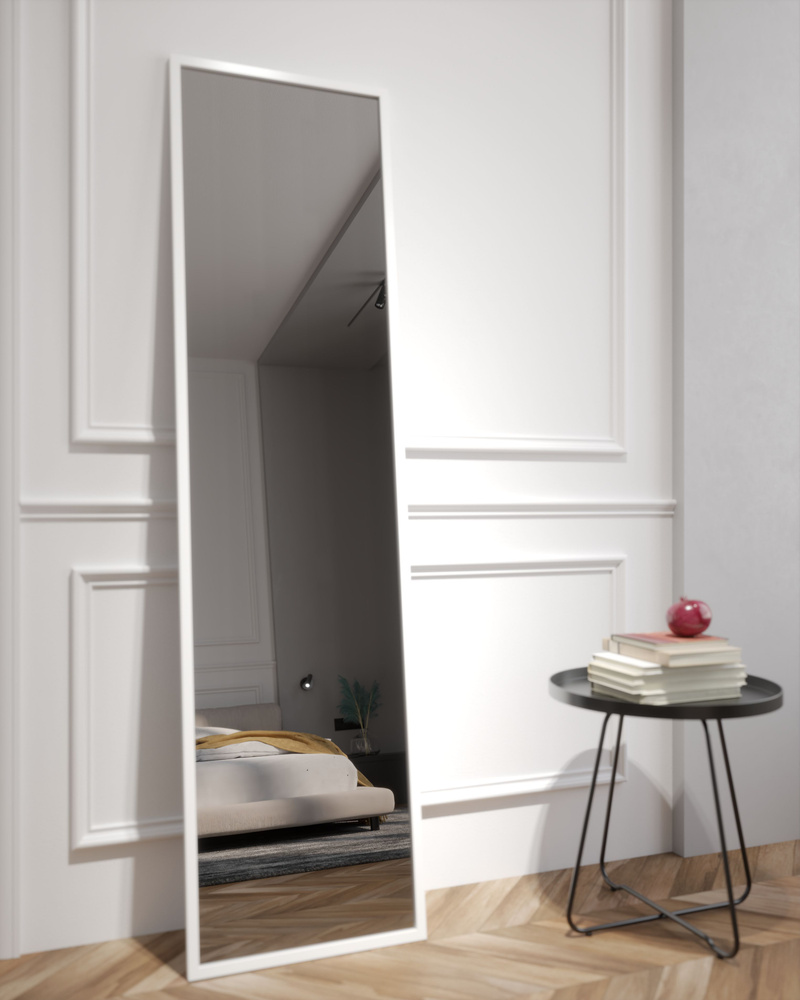 Зеркало настенное 190 х 50 интерьерное прямоугольное в полный рост для прихожей и гостиной в белой металлической #1