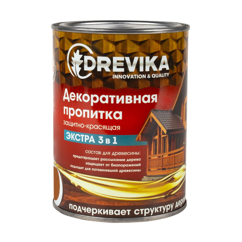 Декоративная пропитка для дерева Drevika Экстра 3 в 1, полуматовая, 0,8 л, груша  #1