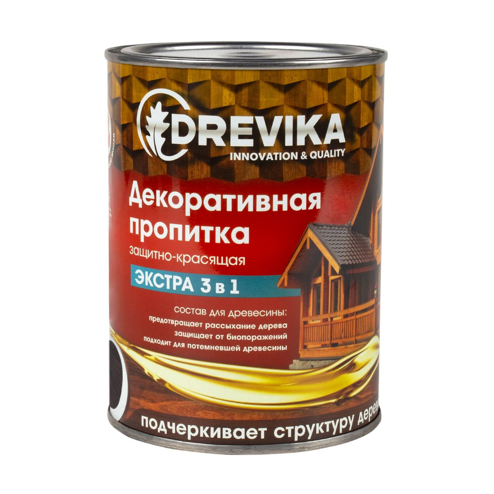 Декоративная пропитка для дерева Drevika Экстра 3 в 1, полуматовая, 0,8 л, палисандр  #1