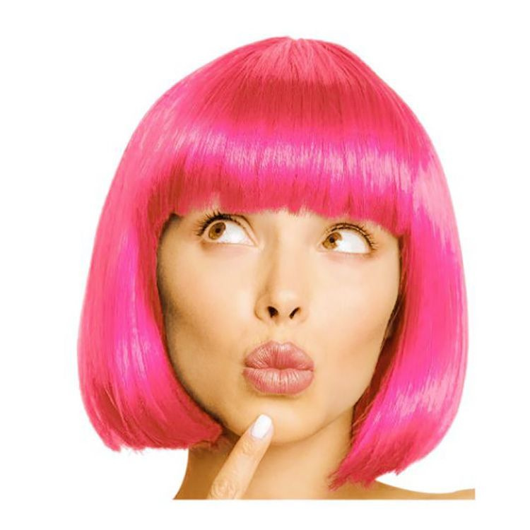 Карнавальный парик Каре, ярко-розовый #1
