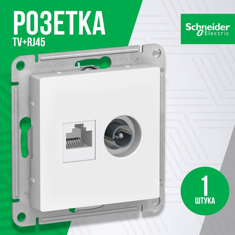 Телевизионная компьютерная розетка двойная Schneider Electric AtlasDesign TV + RJ45 5е белая для телевизора, #1