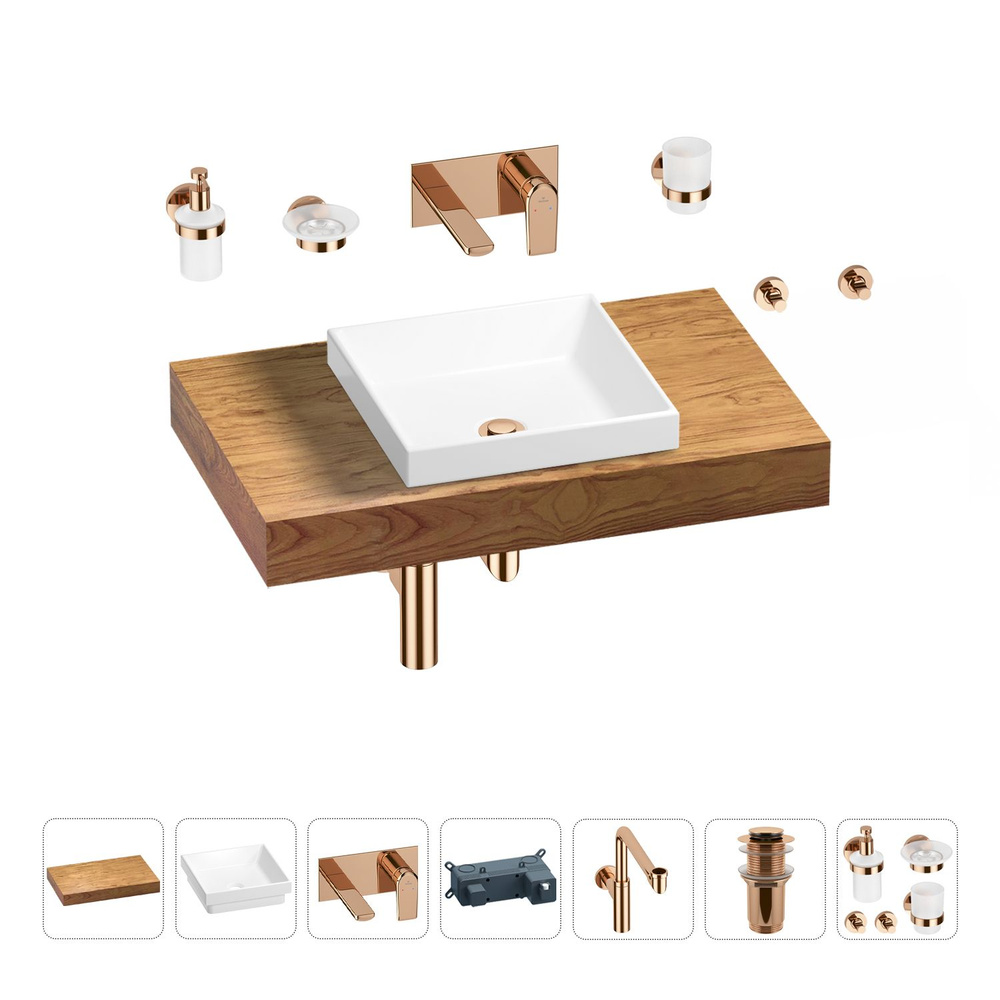 Комплект мебели для ванной комнаты с раковиной Wellsee Genuine Tree 201015204: столешница, раковина, #1