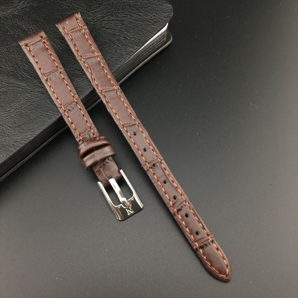 Ремешок для часов кожаный 10 мм, цвет коричневый, под рептилию, матовый, Nagata Leather, 1 шт  #1