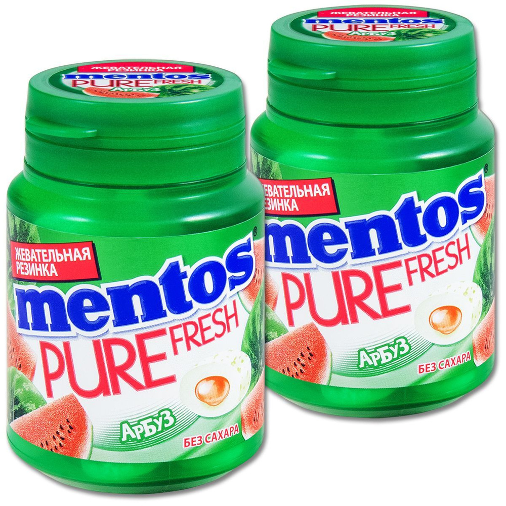 Жевательная резинка Mentos Pure Fresh Арбуз, без сахара, в банке, 54 г, 2 шт.  #1