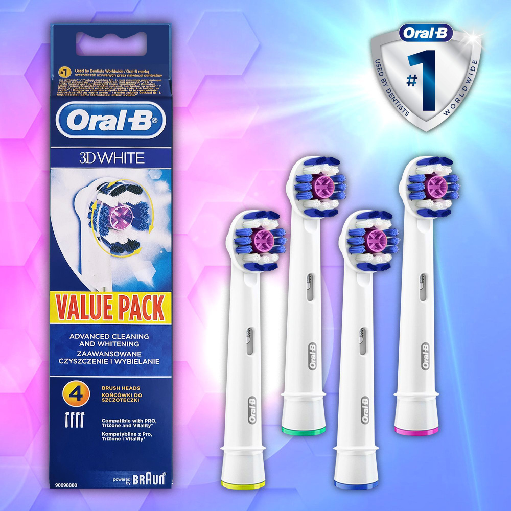 Насадки для электрических зубных щеток Oral-B 3D White, 4 шт, для отбеливания. Товар уцененный  #1