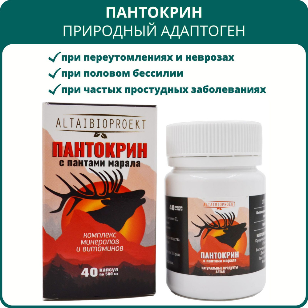 Пантокрин - сухой экстракт пантов марала от АлтайБиоПроект, 40 капсул. Средство для мужчин, прилива сил, #1