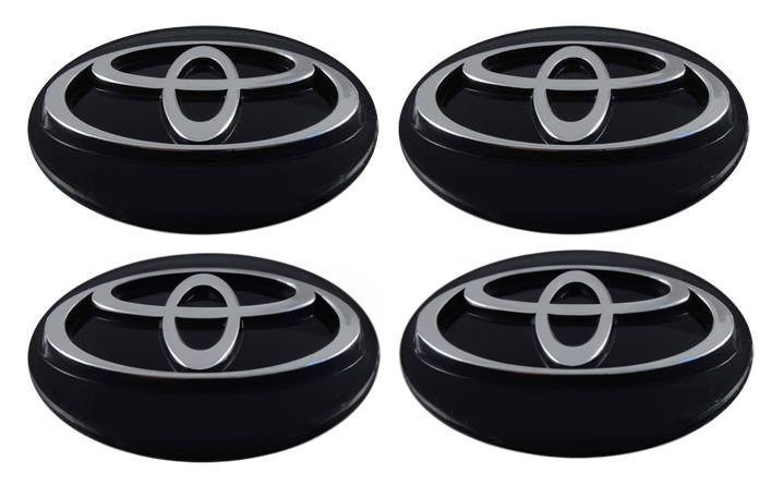 Наклейки на диски пластиковые рельефные 60 мм 4 шт / Стикеры на колпачки дисков Toyota черные и хром #1