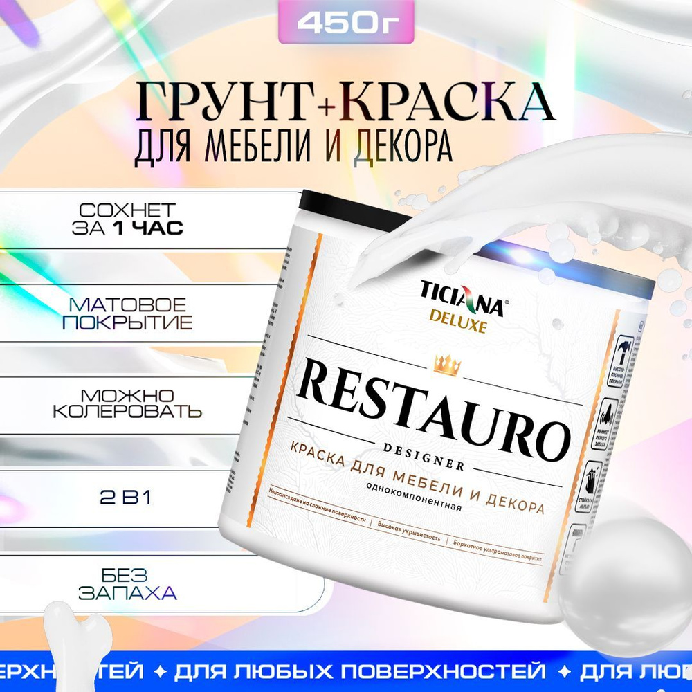 Краска ABC Farben акриловая для мебели и декора RESTAURO, матовая для  декора интерьера, акриловая без запаха белая, для дверей и мебели_1  Гладкая, Акриловая, Матовое покрытие, белый - купить в интернет-магазине  OZON по