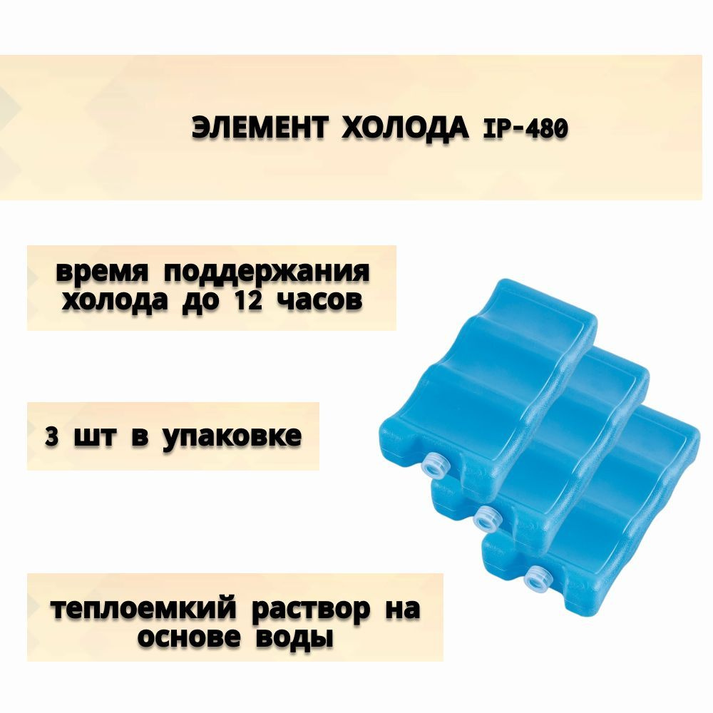 Набор Аккумуляторов холода IP-480 3 шт в уп, предназначен для сохранения холода готовой пищи, напитков, #1