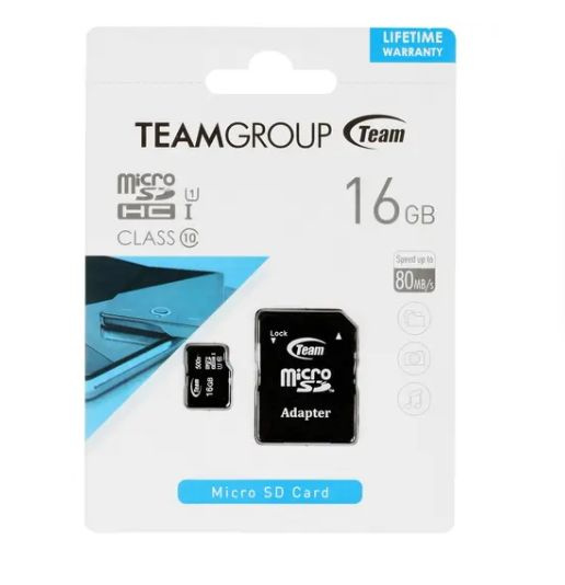 Карта памяти TEAMGROUP Micro microSDHC 16 ГБ Адаптер в комплекте (TUSDH16GCL10U02) - Class 10, UHS Class #1