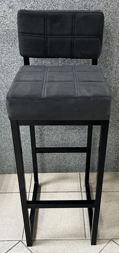 Барный стул Лофт, металлический чёрный каркас, обивка велюр серый  #1