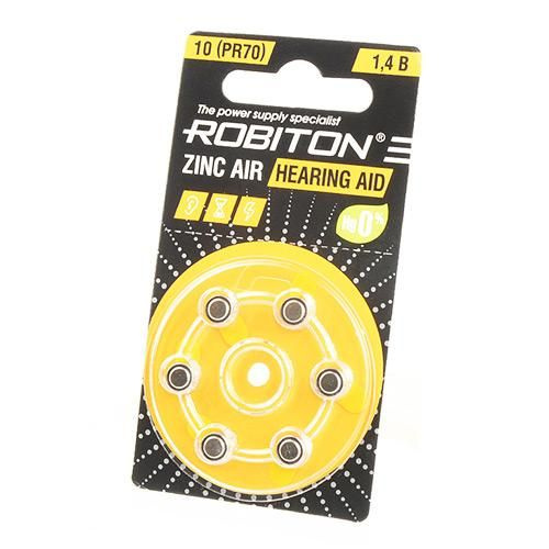 Слуховая батарейка Robiton ZA10 PR70 1.4V zink-air BL6 R-ZA10-BL6, 6шт. #1
