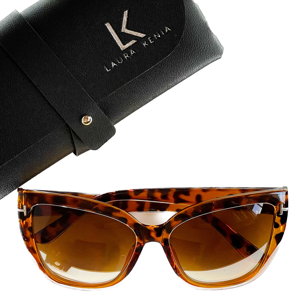 Очки солнцезащитные женские кошачий глаз / туристический аксессуар / модные очки и футляр для праздника, #1