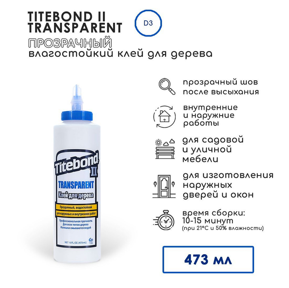 Клей для дерева Titebond II Transparent столярный влагостойкий прозрачный 473 мл 1124  #1