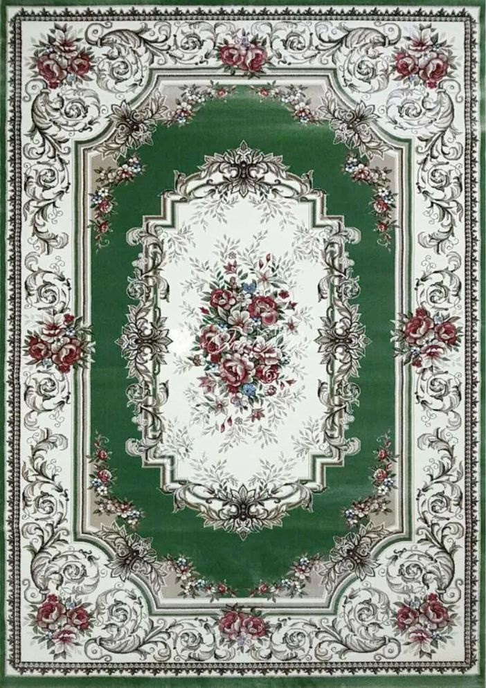 Витебские ковры Ковер Версаль (Ultra soft) зеленый в классическом стиле, ковер с букетами цветов на пол #1