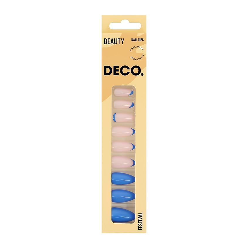 Набор накладных ногтей с клеевыми стикерами DECO. BEAUTY festival blue pinky (24 шт + клеевые стикеры #1