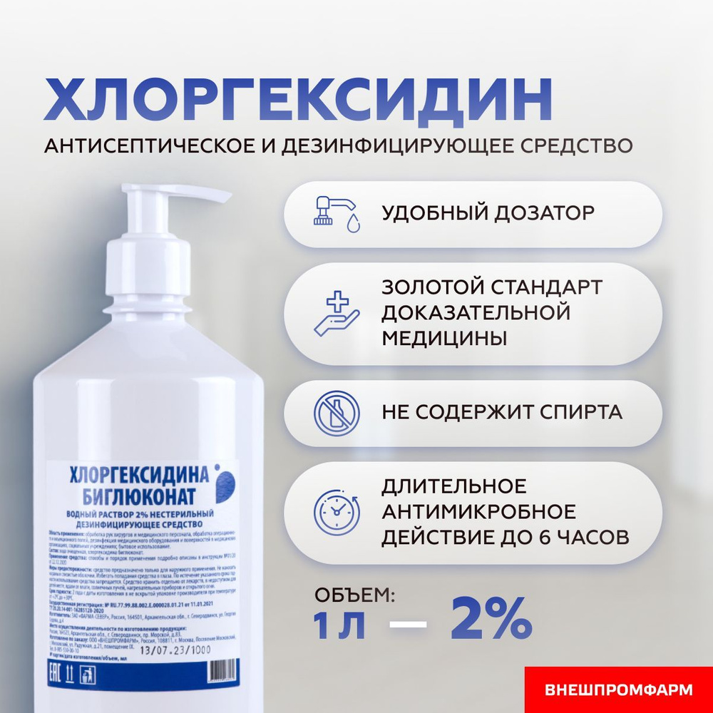 Хлоргексидин 2% раствор для дезинфекции, антисептик с дозатором  #1