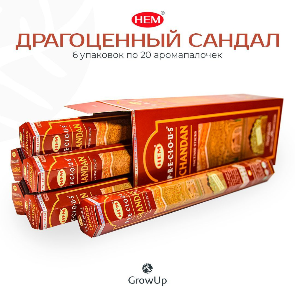 HEM Драгоценный Сандал Чандан - 6 упаковок по 20 шт - ароматические благовония, палочки, Precious Chandan #1