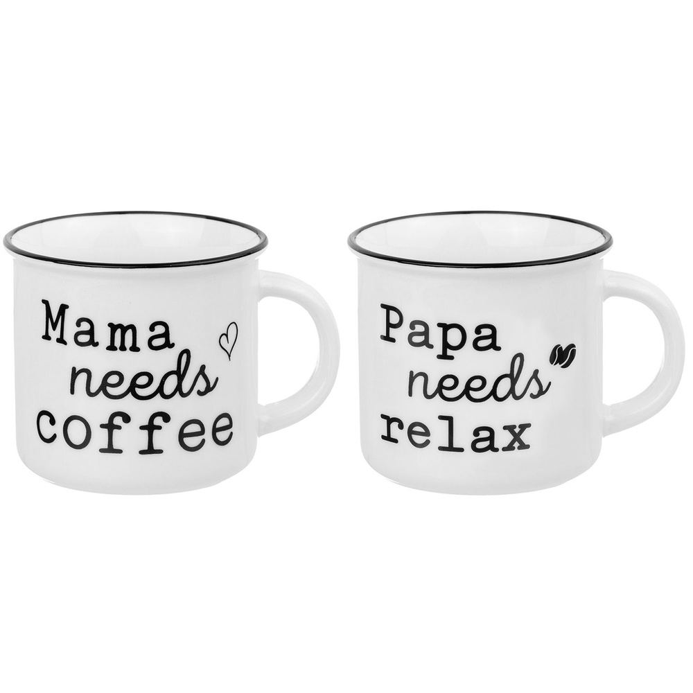 Elan Gallery Набор кружек "Papa needs relax & Mama needs coffee NEW BONE CHINA", 400 мл, 2 шт  #1