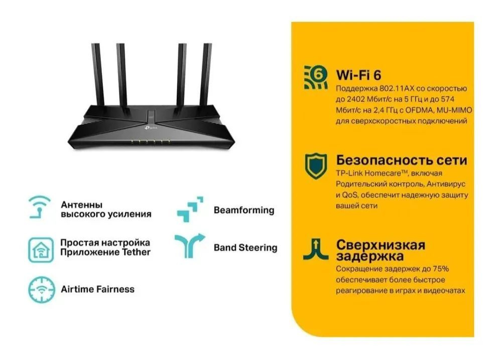 Роутер TP-Link Archer AX50, черный, 5 ГГц, 2.4 ГГц купить по низкой ...