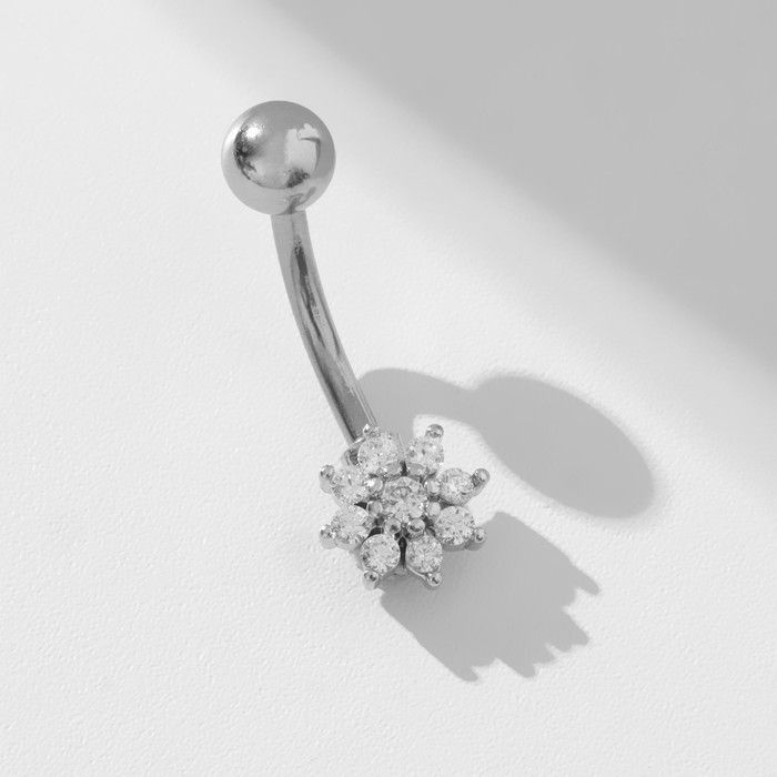 Пирсинг в пупок Цветок миниатюрный, штанга L 1 см, цвет белый в серебре .  #1