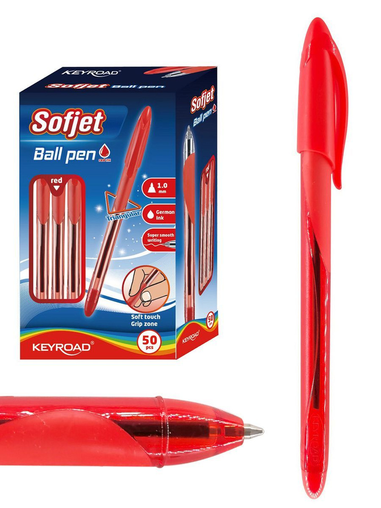 Keyroad Ручка Шариковая, толщина линии: 1 мм, цвет: Красный, 50 шт.  #1