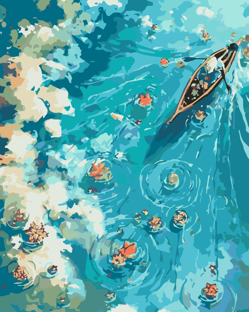 Картина по номерам Hobruk "Лодка в океане", на холсте на подрамнике 40х50, раскраска по номерам, набор #1