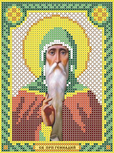 Схема для вышивания бисером (без бисера), именная икона "Святой Преподобный Геннадий" 12х16 см  #1