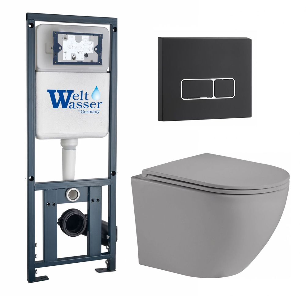 Комплект инсталляция WeltWasser Marberg 410 + Унитаз подвесной Weltwasser WW Merzbach GR + кнопка черная #1