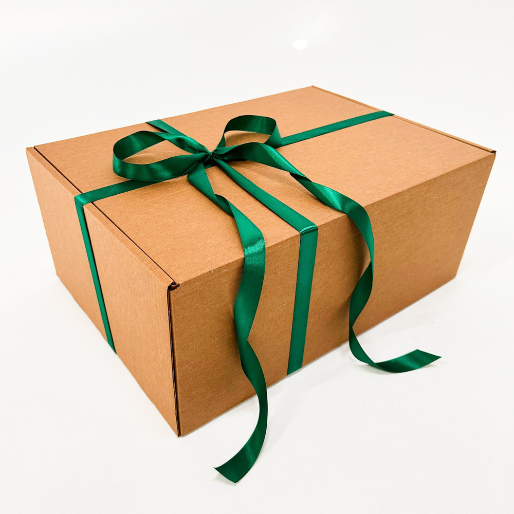 Огромная подарочная коробка GILEV 52x38x22 см с наполнителем и зеленой лентой  #1