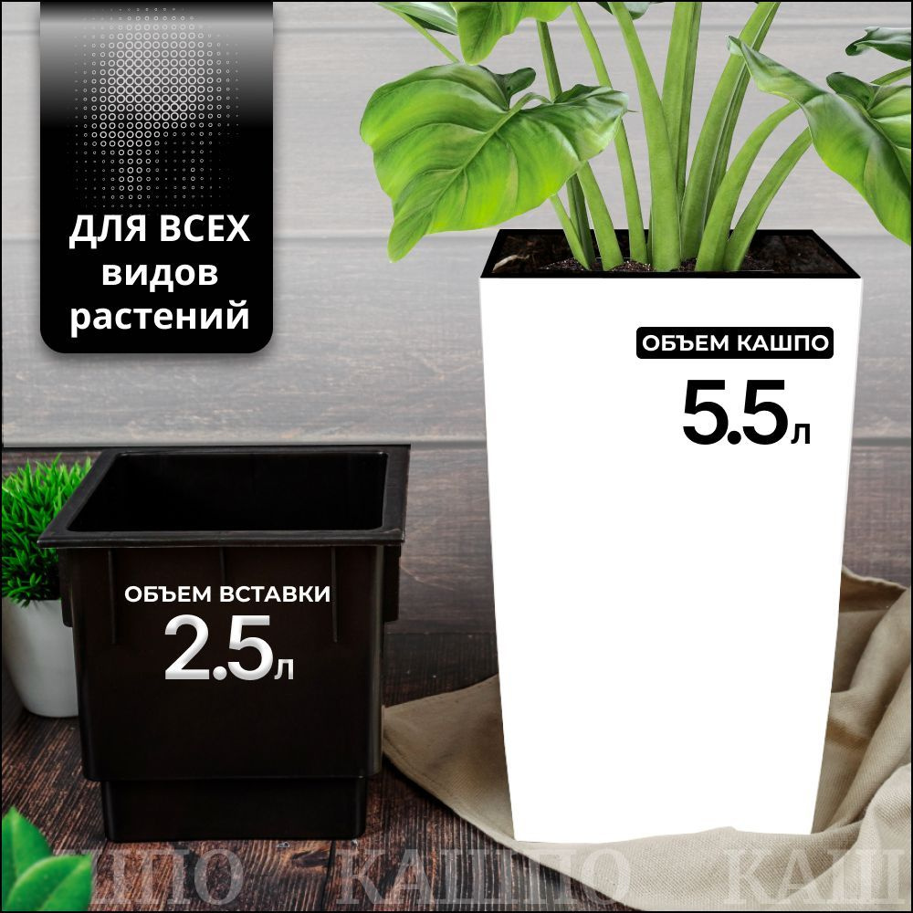 Кашпо для цветов GardenPlast, высокий горшок для замиокулькаса 5,5 л, со вставкой 2,5 л  #1