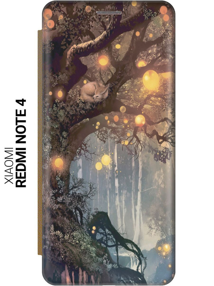 Чехол-книжка на Xiaomi Redmi Note 4 / Note 4X / Сяоми Редми Ноут 4 / Ноут 4Х с 3D принтом "Лиса на древе" #1