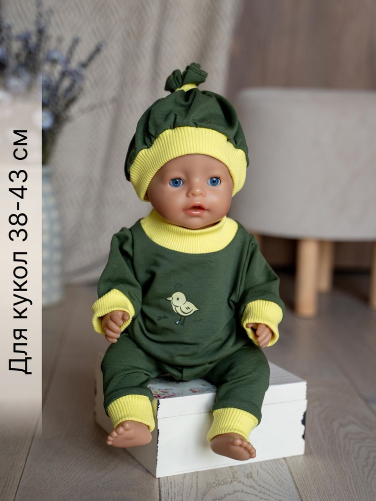 Одежда для куклы Беби Бон (Baby Born) 43см , Rich Line Home Decor, ИП-Х-777-1_Зеленый-желтый-птенчик-с-шапкой #1