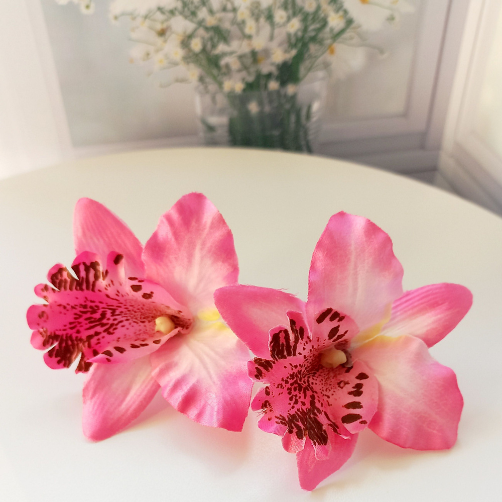 Комплект двух заколок "Тропический цветок Орхидея", розовый  #1