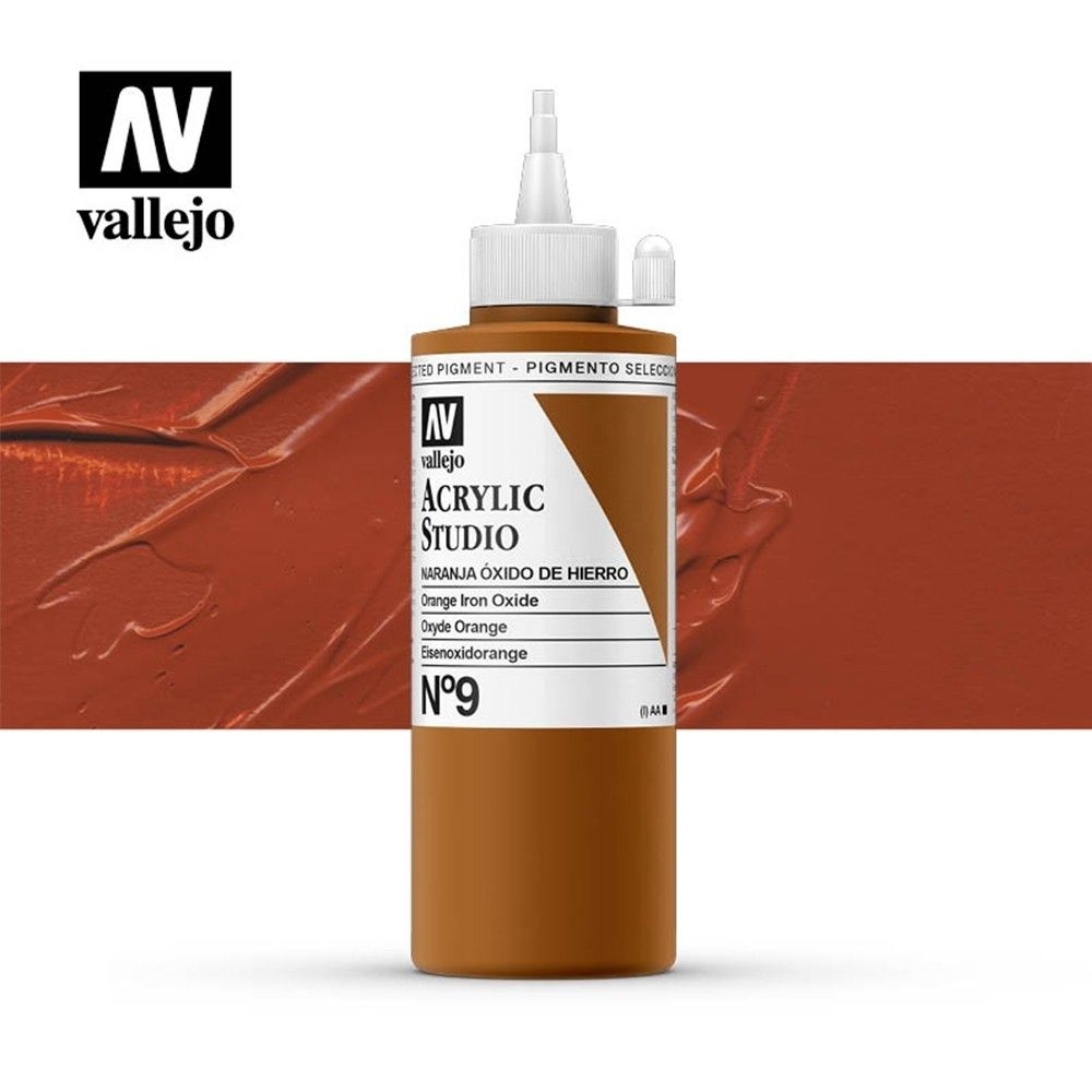 Акриловая краска Vallejo "Studio" #9 Orange Iron Oxide (Марс оранжевый), 200мл  #1