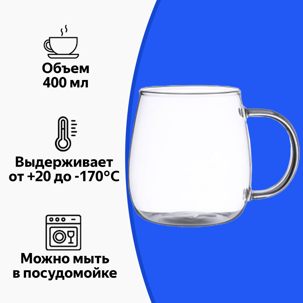 Чашка (кружка) из термостойкого стекла 400 мл для чая, кофе и холодных напитков  #1
