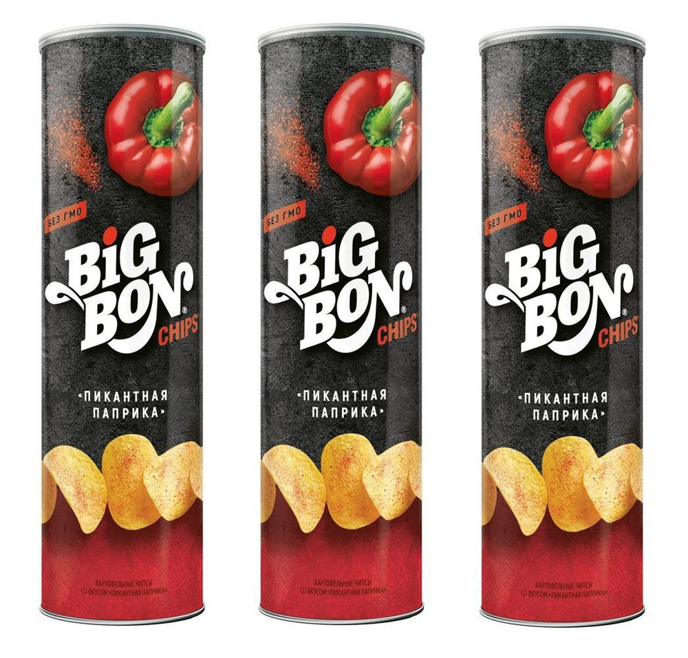 Чипсы картофельные Бигбон BIGBON со вкусом ПИКАНТНАЯ ПАПРИКА 130 гр тубус Big Bon 3 штуки  #1