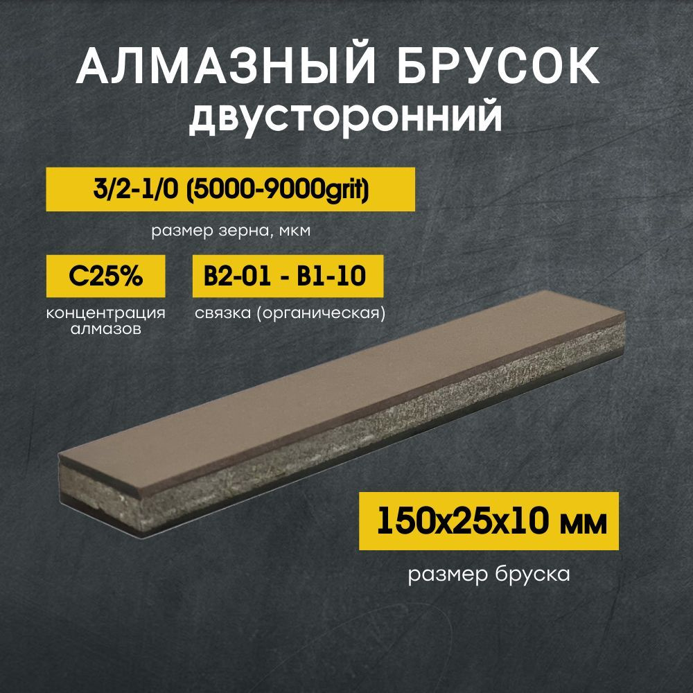 Алмазный 2-х сторонний брусок VID 150x25мм С25% 3/2-1/0 (5000-9000grit) #1