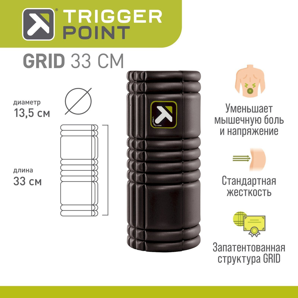 Массажный цилиндр, роллер, ролл, ролик, валик Trigger Point GRID, 33 см, черный  #1