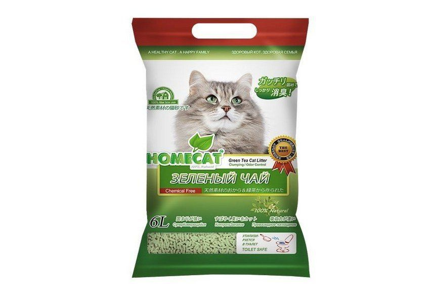 Homecat Ecoline / Комкующийся наполнитель Хоумкэт для кошачьего туалета Зеленый чай, 6л  #1