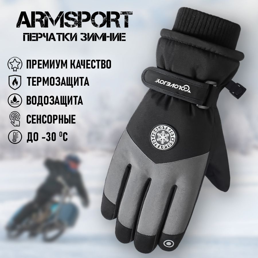 Перчатки мужские зимние горнолыжные мотоциклетные Armsport, черные  #1